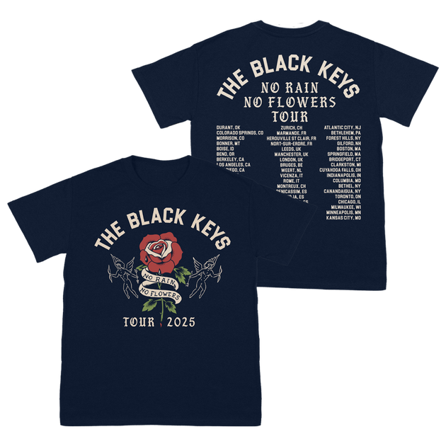 The ORB 2025 UKツアー ネイビー Tシャツ No Rain, No Flowers Navy 2025 Tour tee – The Black Keys UK Store