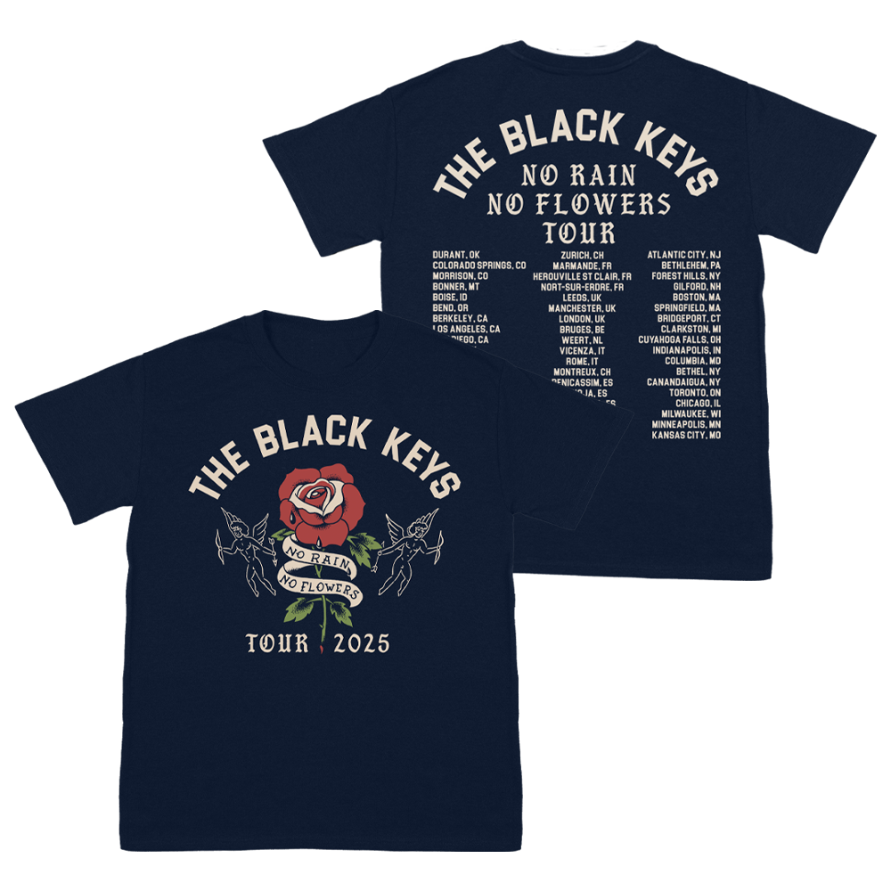 The ORB 2025 UKツアー ネイビー Tシャツ No Rain, No Flowers Navy 2025 Tour tee – The Black Keys UK Store